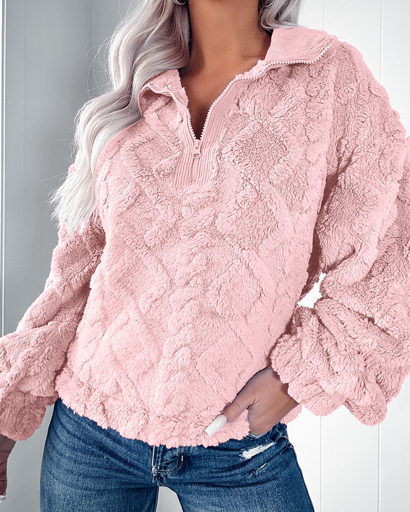 Sherpa Hoodie Fleece - Kadın Şerpa Polar Yarım Fermuarlı Dik